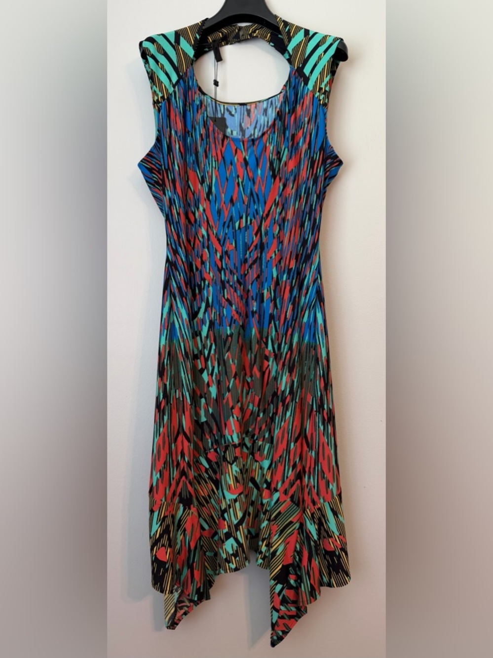 BCBGMaxAzria Multicolor Abstract Print Dress in Blue, Orange/Red, Teal, Black